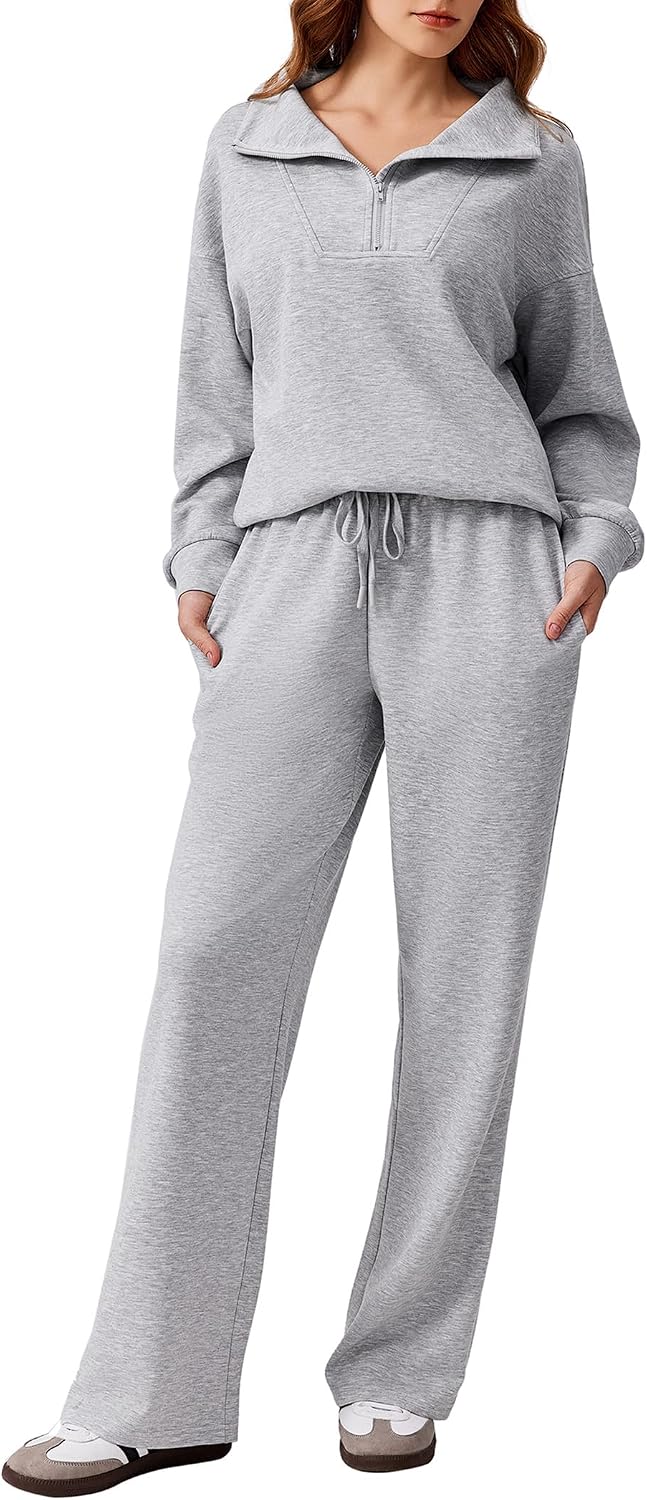 2 Piece Lounge Set for Women, 1/4 Zip – Casual Wear, Fall Fashion, Relaxing, Outing