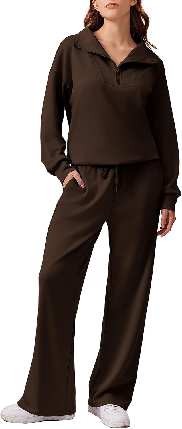2 Piece Lounge Set for Women, 1/4 Zip – Casual Wear, Fall Fashion, Relaxing, Outing