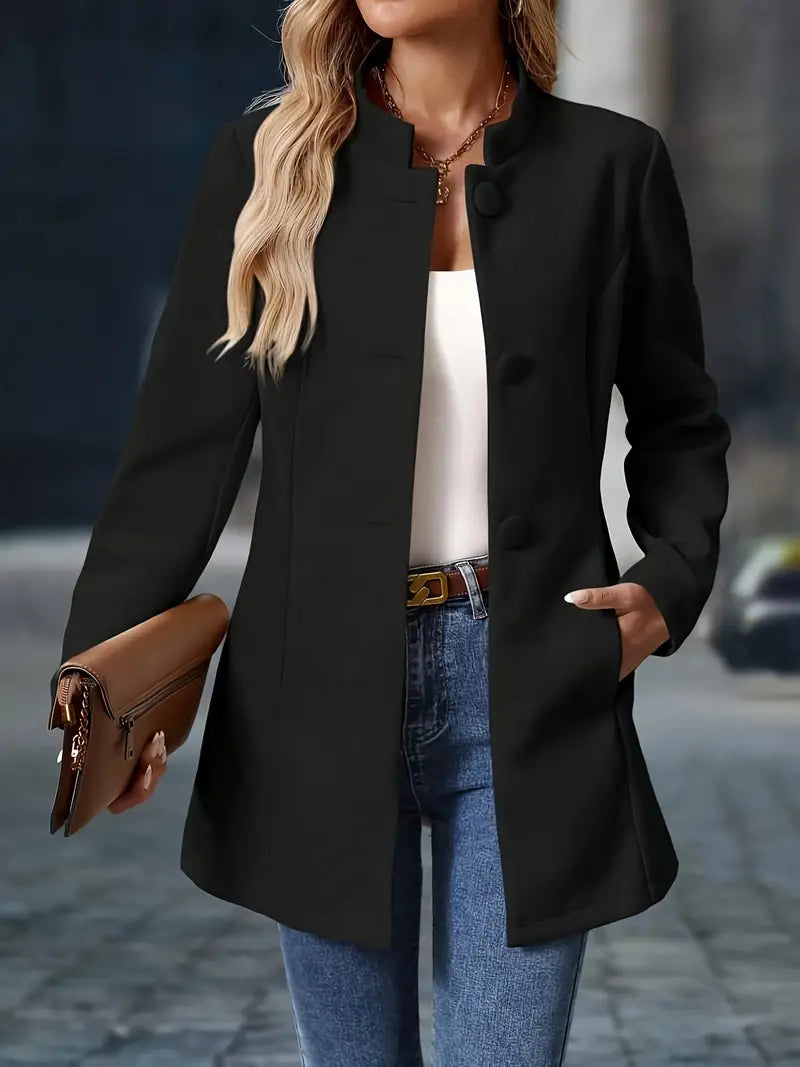 Elegant Stand-Collar Button Coat in Classic Design for Women’s Outerwear