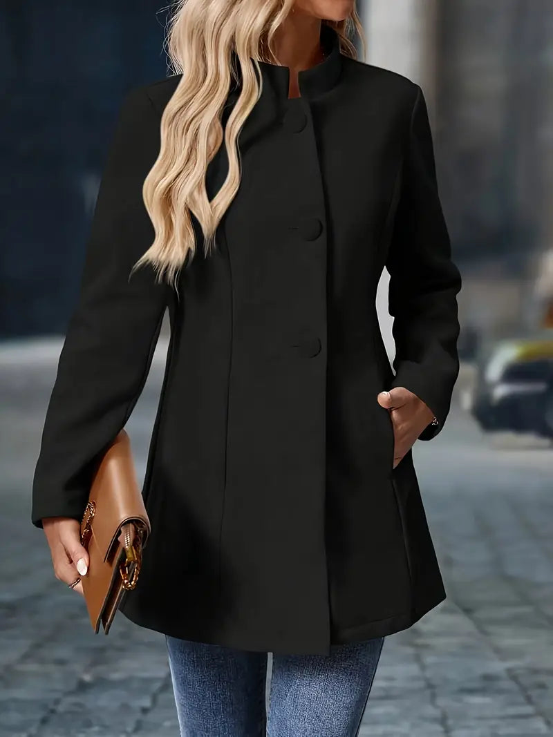 Elegant Stand-Collar Button Coat in Classic Design for Women’s Outerwear