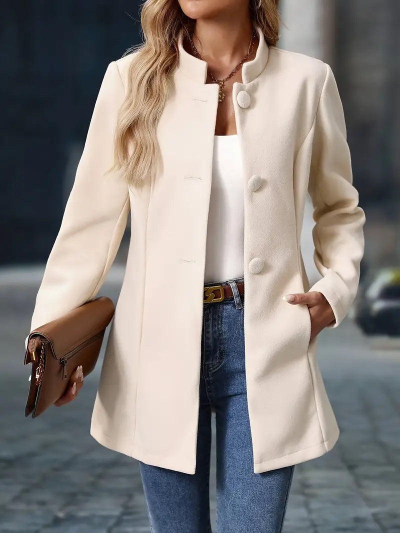Elegant Stand-Collar Button Coat in Classic Design for Women’s Outerwear