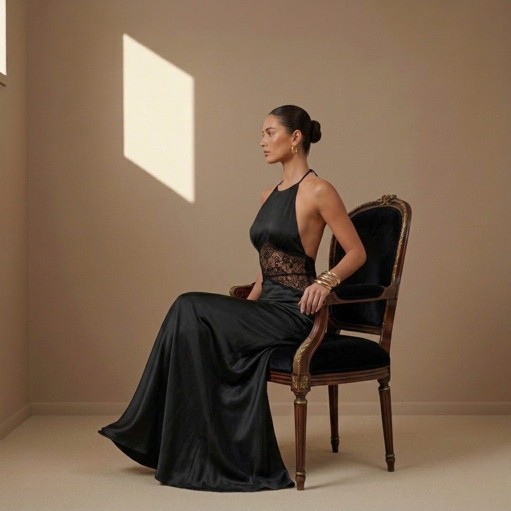 Black satin dress