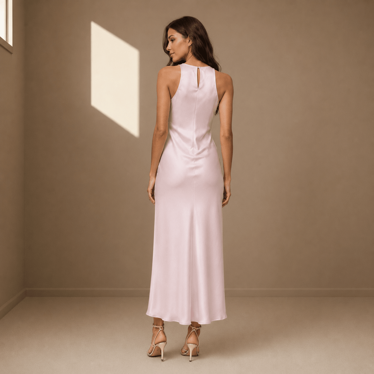 Blush pink satin dress