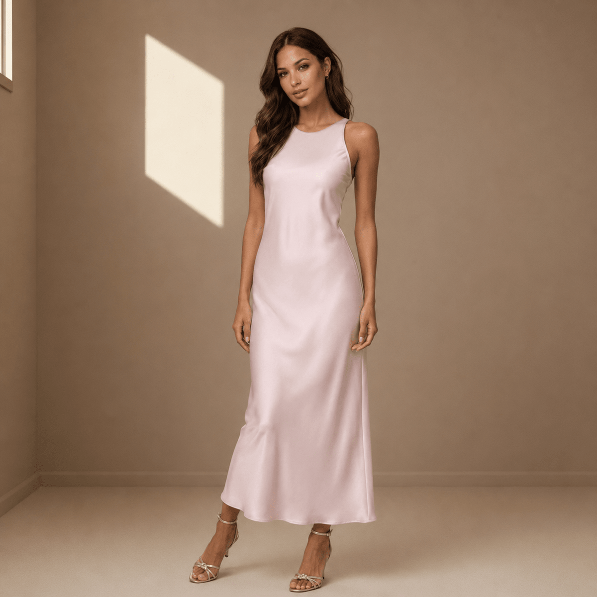 Blush pink satin dress