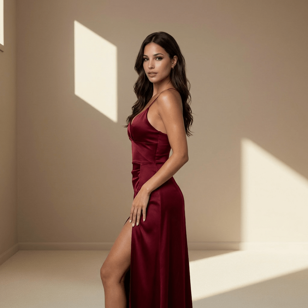 Burgundy satin dress