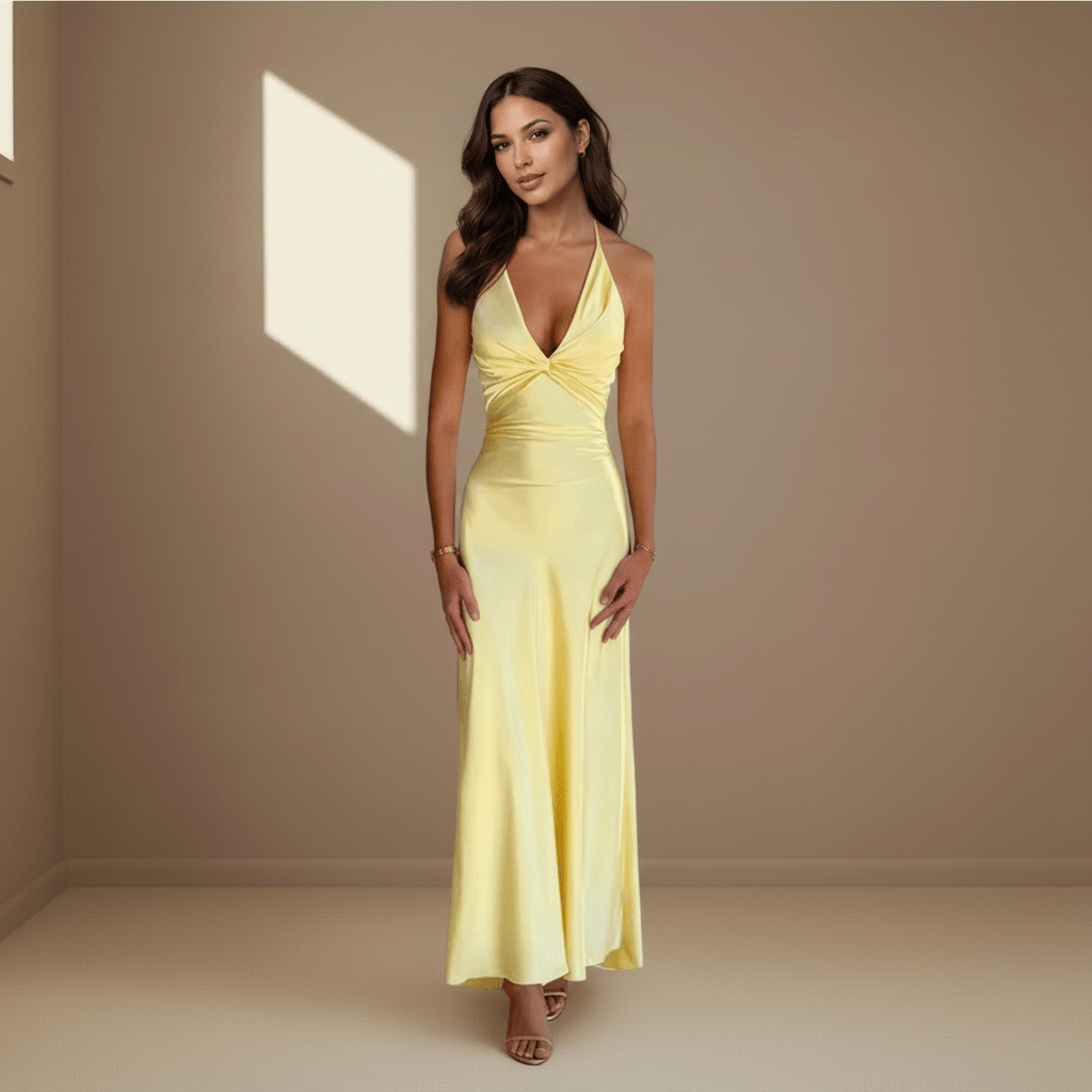 Butter yellow satin dress