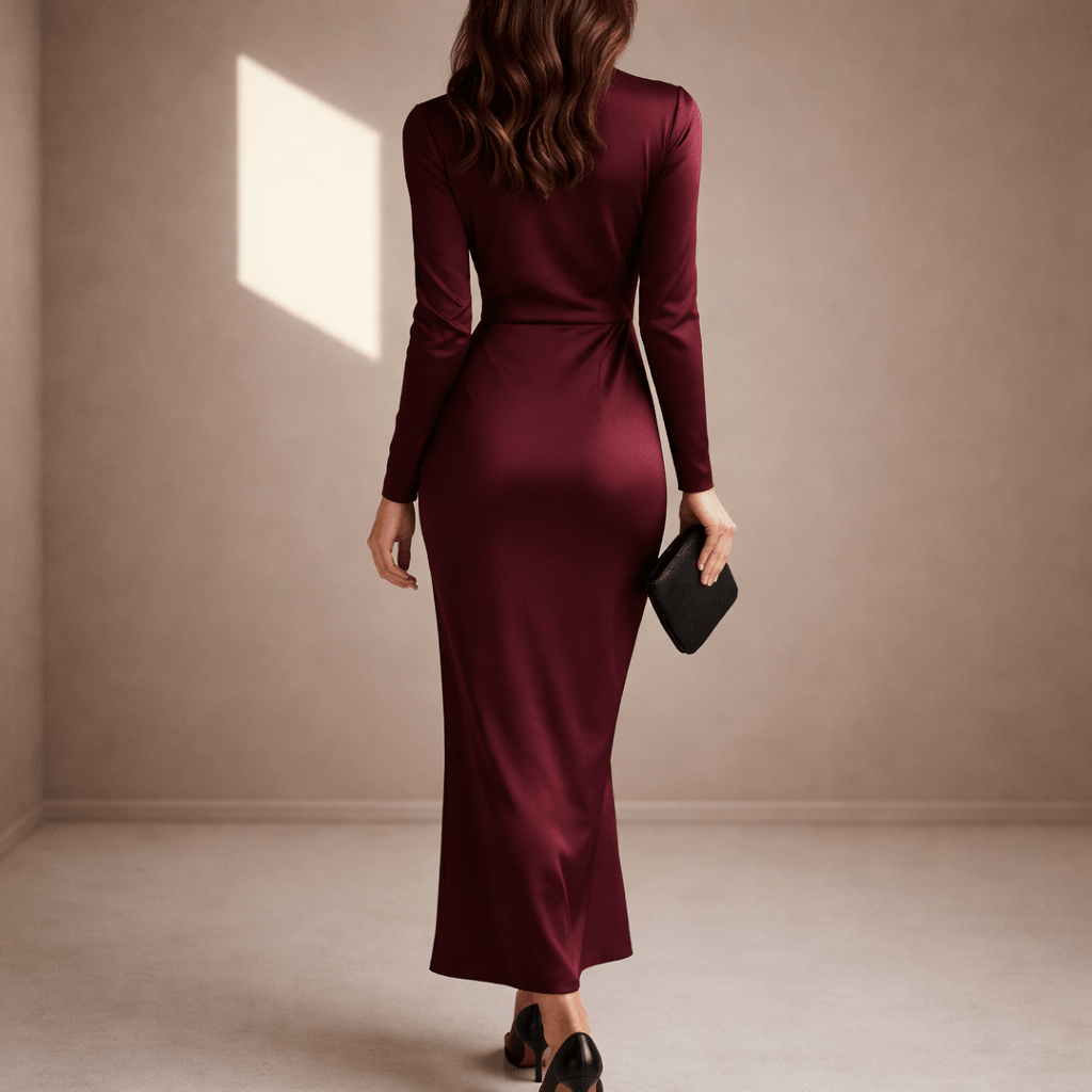 Dark red satin dress