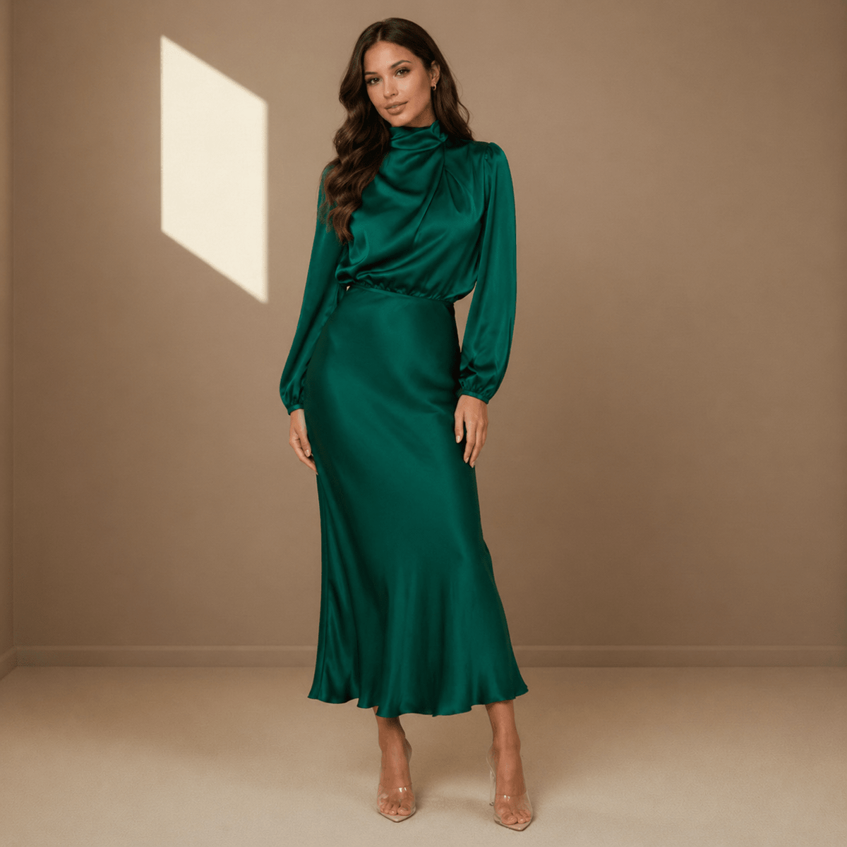 Emerald satin dress