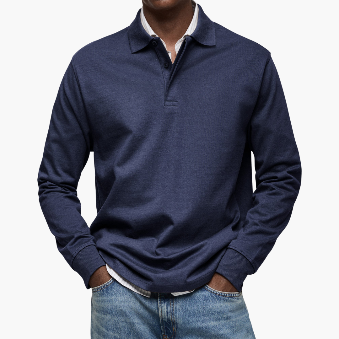 Men's Long Sleeve Polo Shirt - Casual Cotton Blend - Versatile Everyday Wear