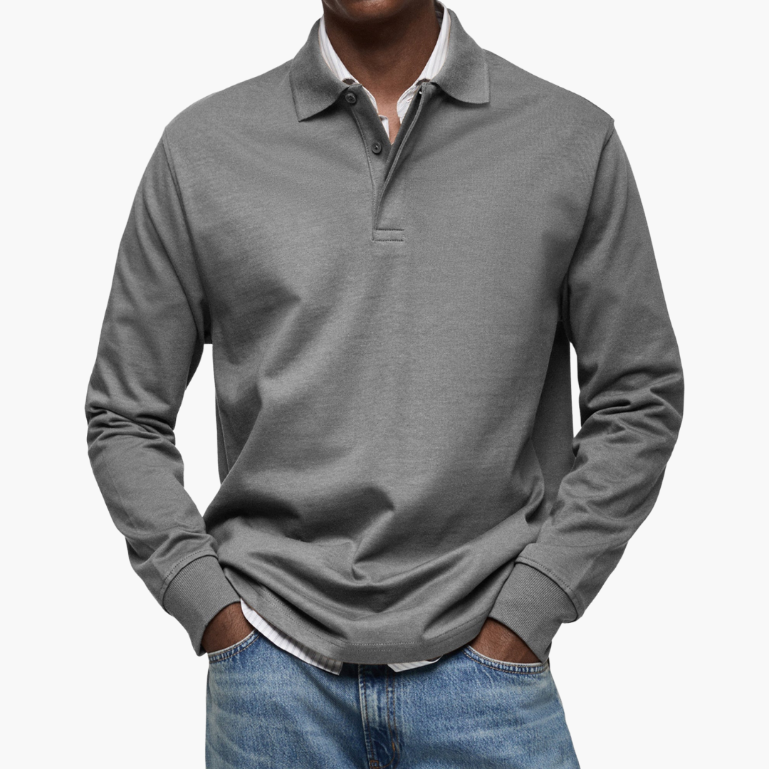 Men's Long Sleeve Polo Shirt - Casual Cotton Blend - Versatile Everyday Wear