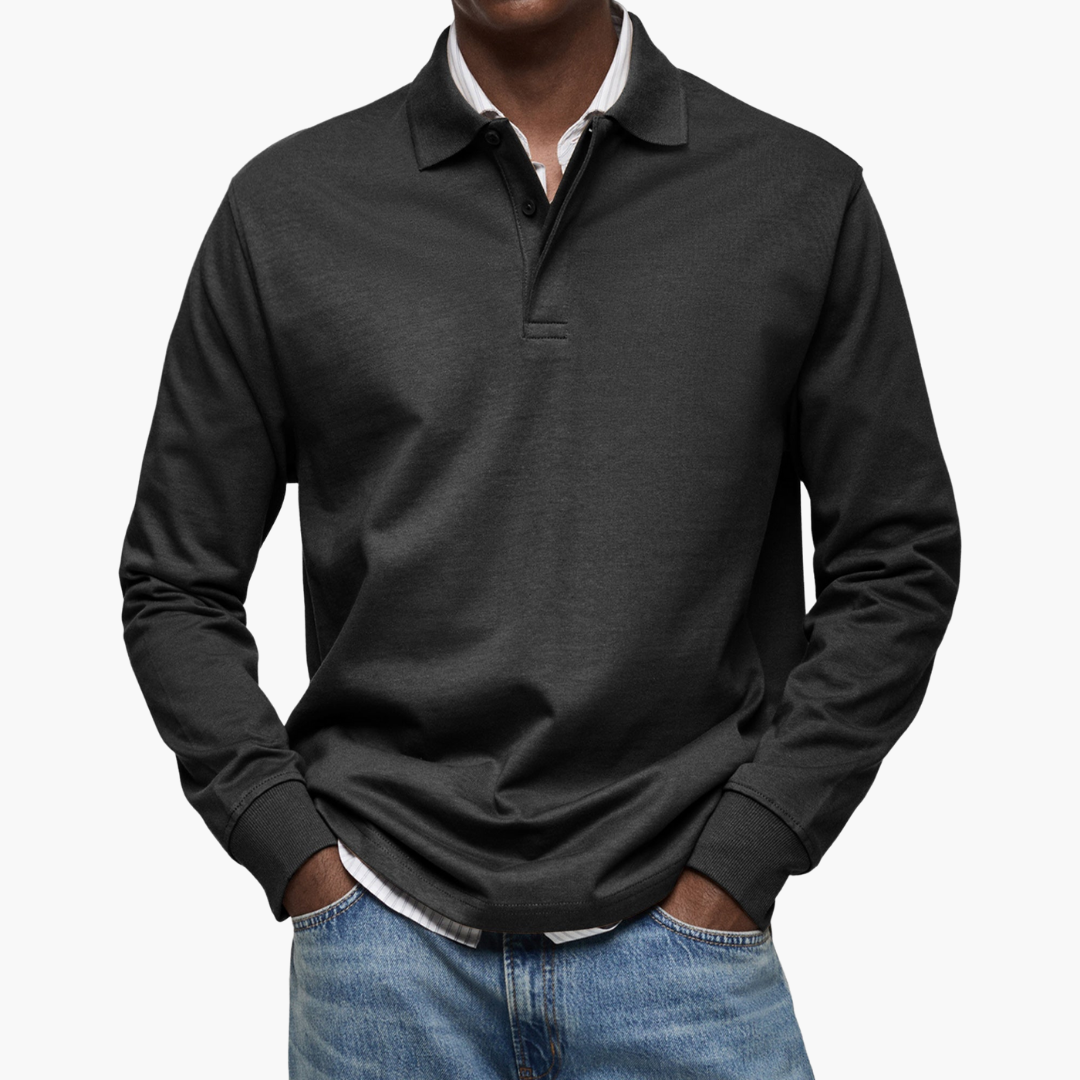 Men's Long Sleeve Polo Shirt - Casual Cotton Blend - Versatile Everyday Wear