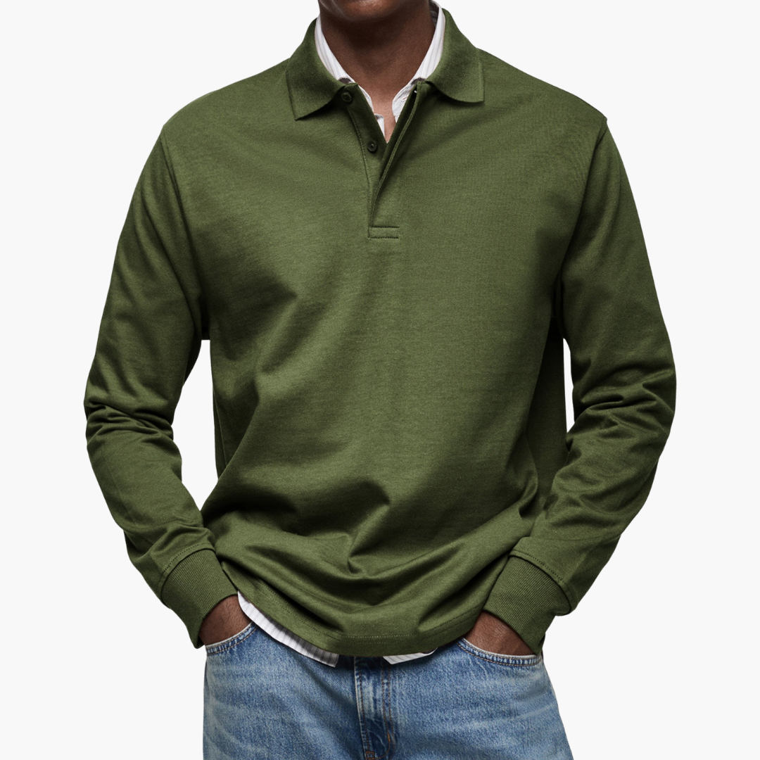 Men's Long Sleeve Polo Shirt - Casual Cotton Blend - Versatile Everyday Wear