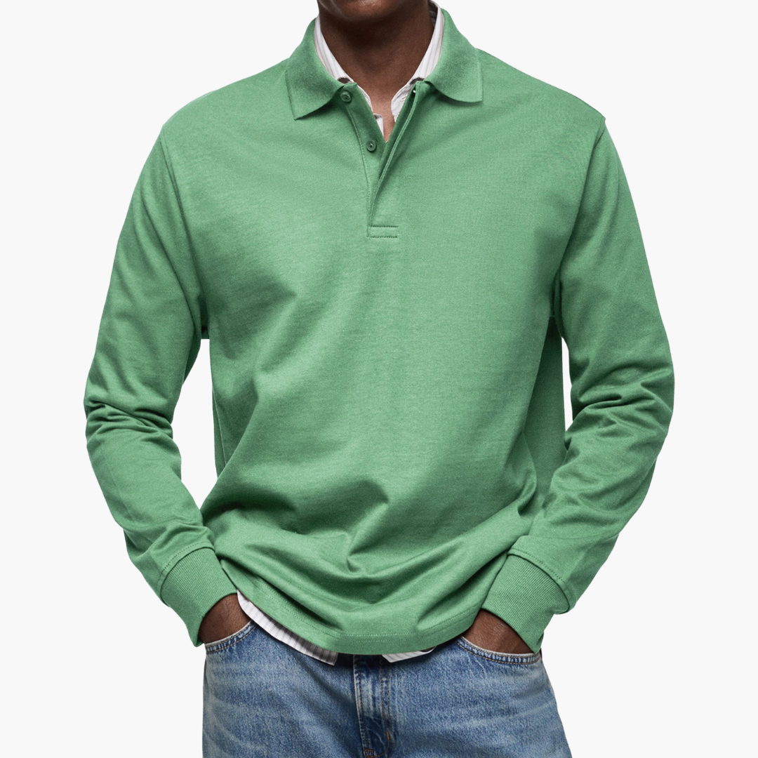 Men's Long Sleeve Polo Shirt - Casual Cotton Blend - Versatile Everyday Wear