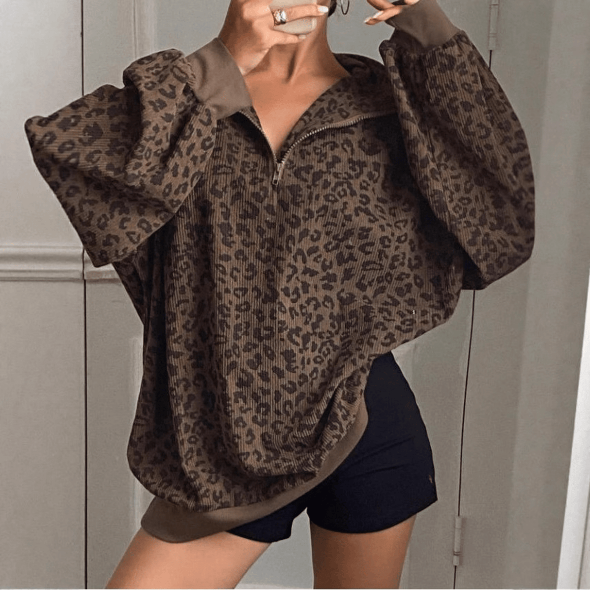 Leopard Print Sweatshirt – Cozy Casual Wear, Stylish Layering