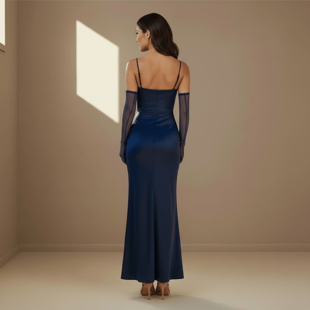 Navy satin dress