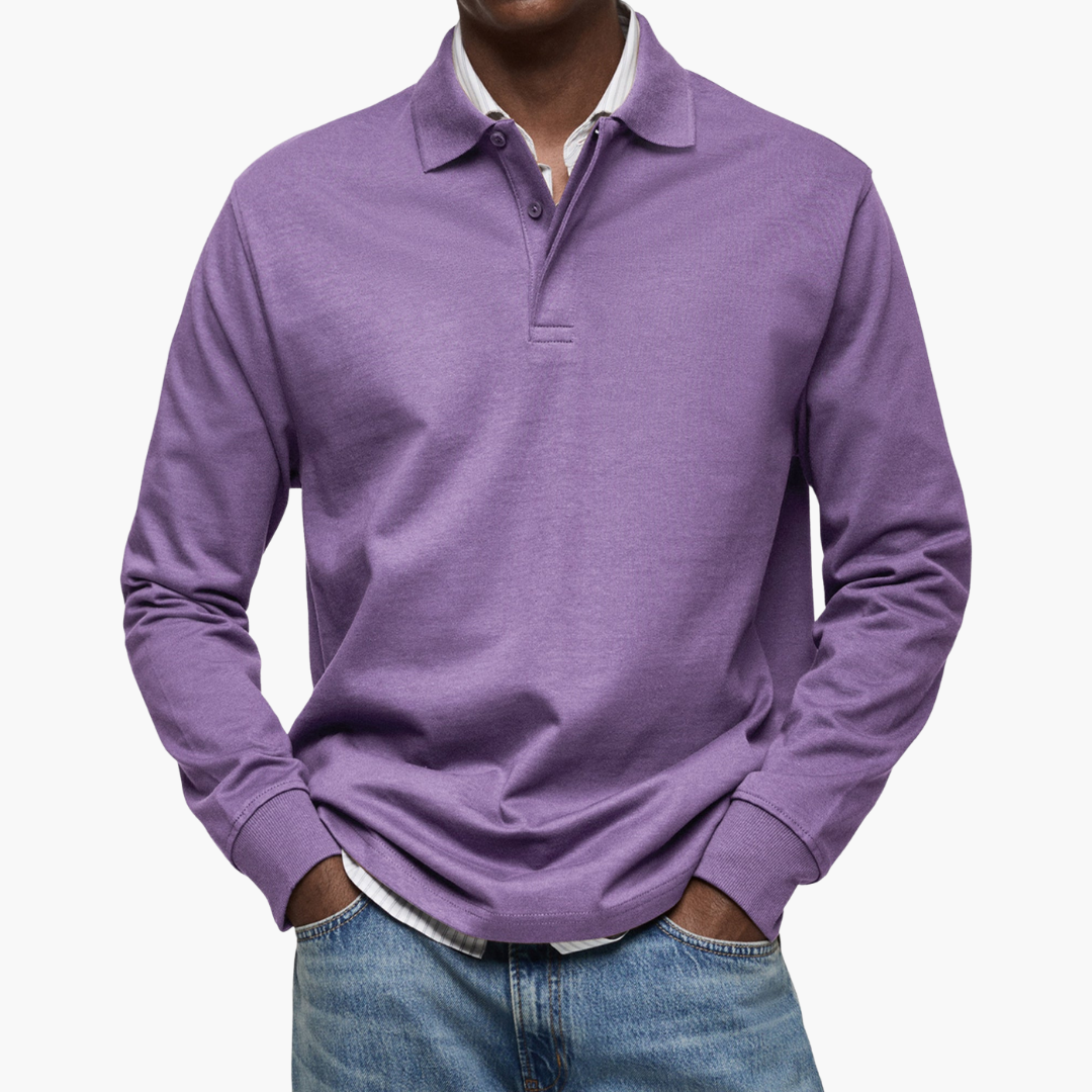 Men's Long Sleeve Polo Shirt - Casual Cotton Blend - Versatile Everyday Wear