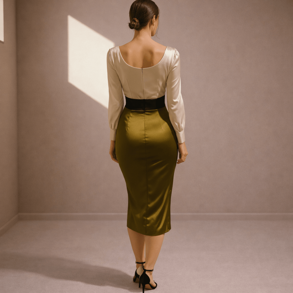 Olive satin dress