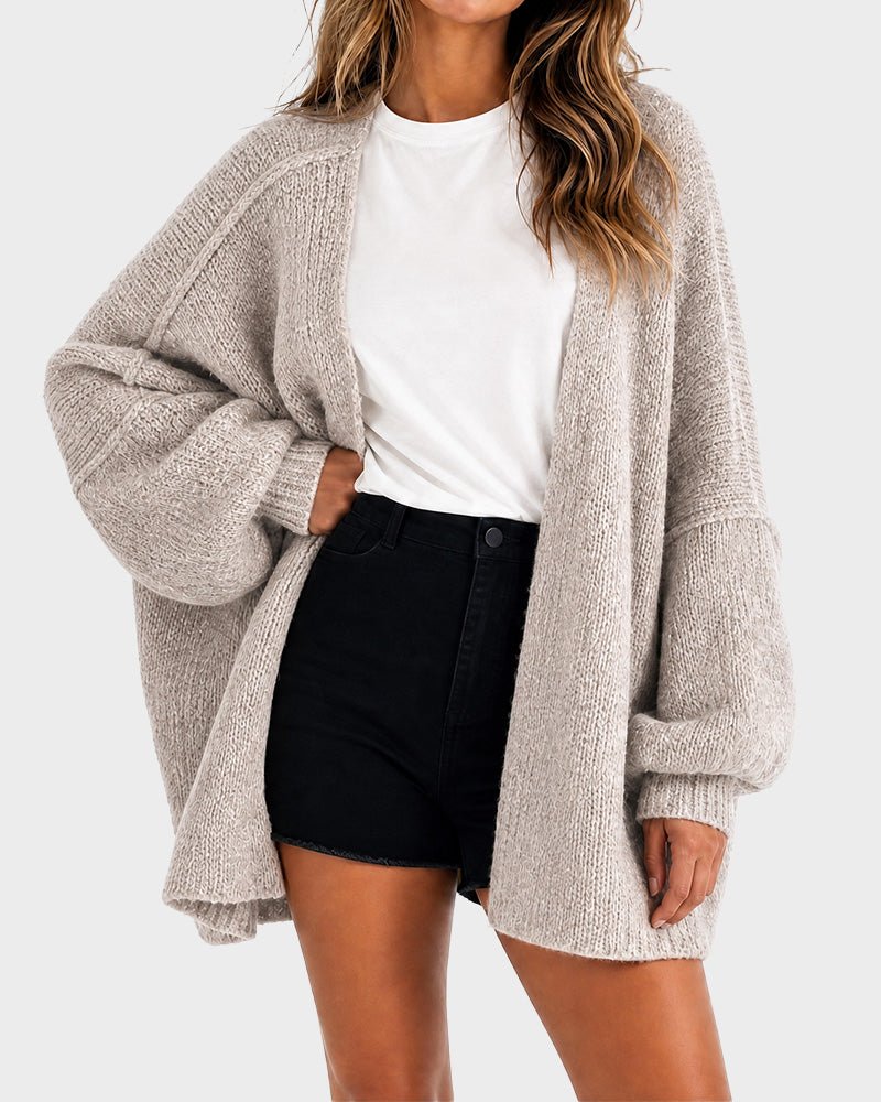 Oversized Knit Cardigan with Lantern Sleeves – Casual, Layering