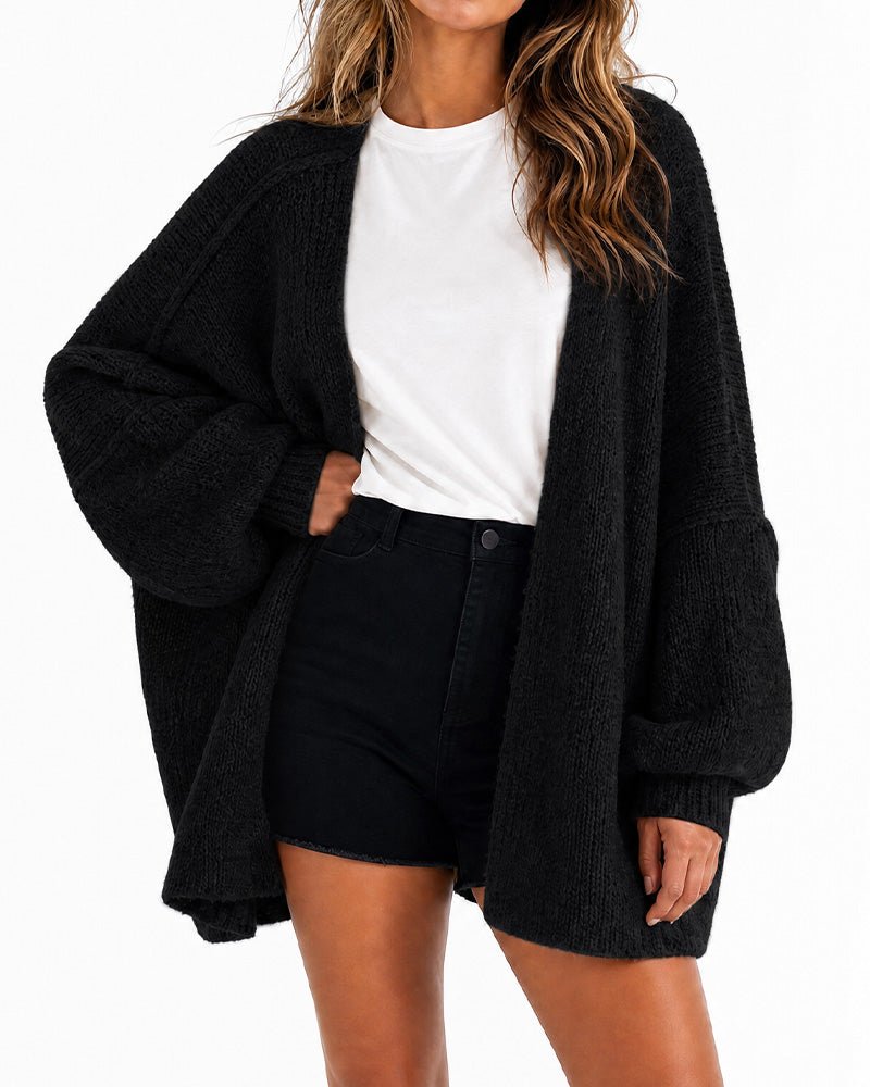 Oversized Knit Cardigan with Lantern Sleeves – Casual, Layering
