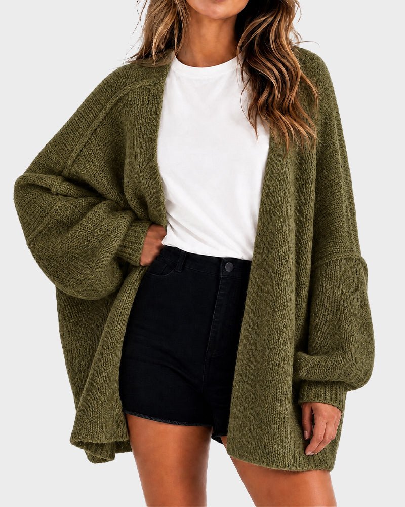 Oversized Knit Cardigan with Lantern Sleeves – Casual, Layering