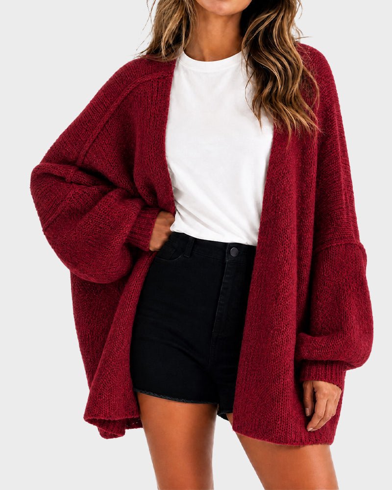 Oversized Knit Cardigan with Lantern Sleeves – Casual, Layering