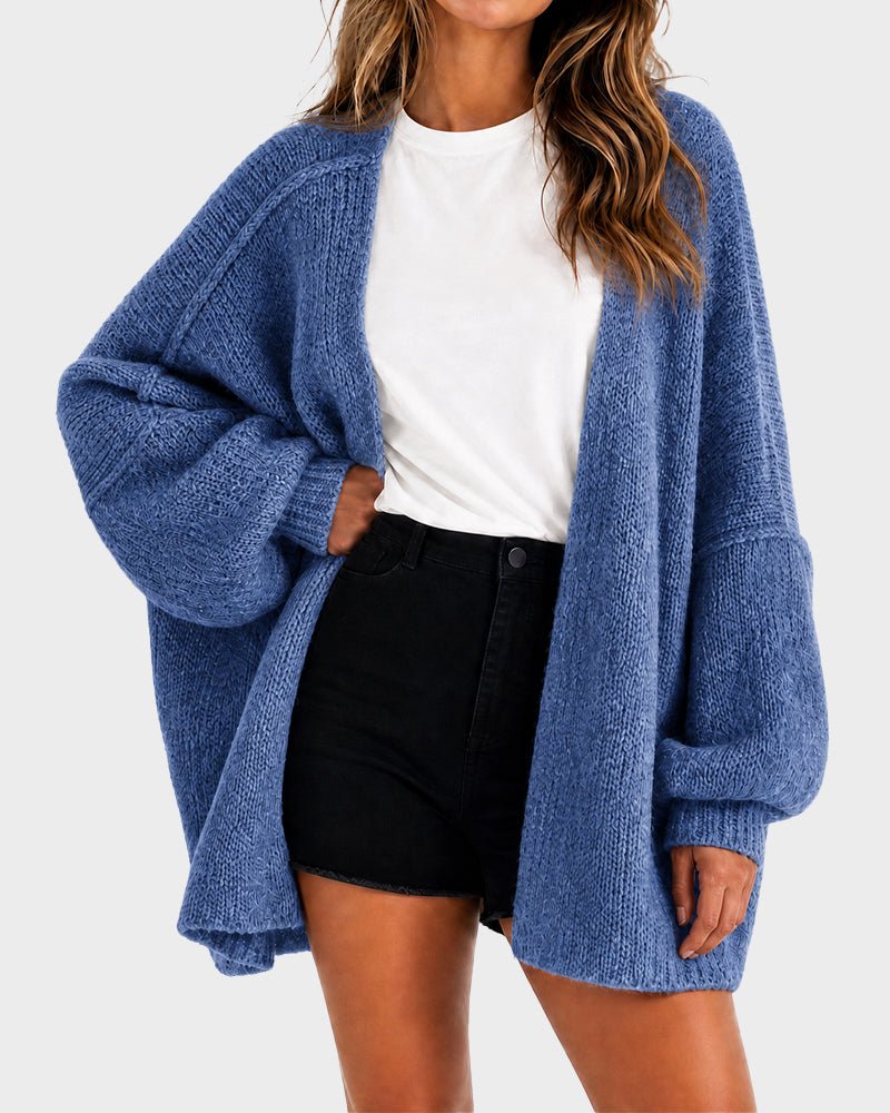 Oversized Knit Cardigan with Lantern Sleeves – Casual, Layering