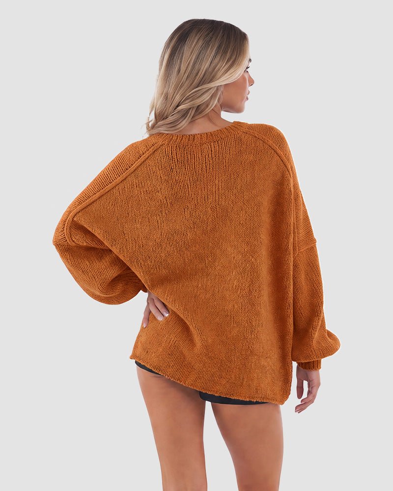 Oversized Knit Cardigan with Lantern Sleeves – Casual, Layering