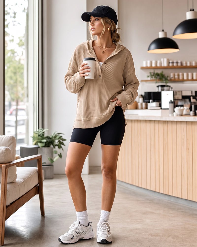 Oversized Ribbed Sweatshirt with Collar – Casual Wear, Everyday Comfort
