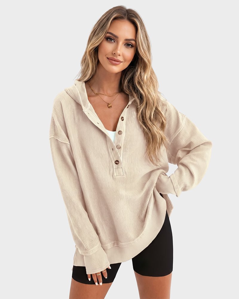 Oversized Ribbed Sweatshirt with Collar – Casual Wear, Everyday Comfort