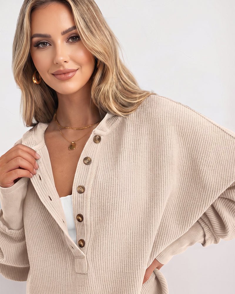 Oversized Ribbed Sweatshirt with Collar – Casual Wear, Everyday Comfort