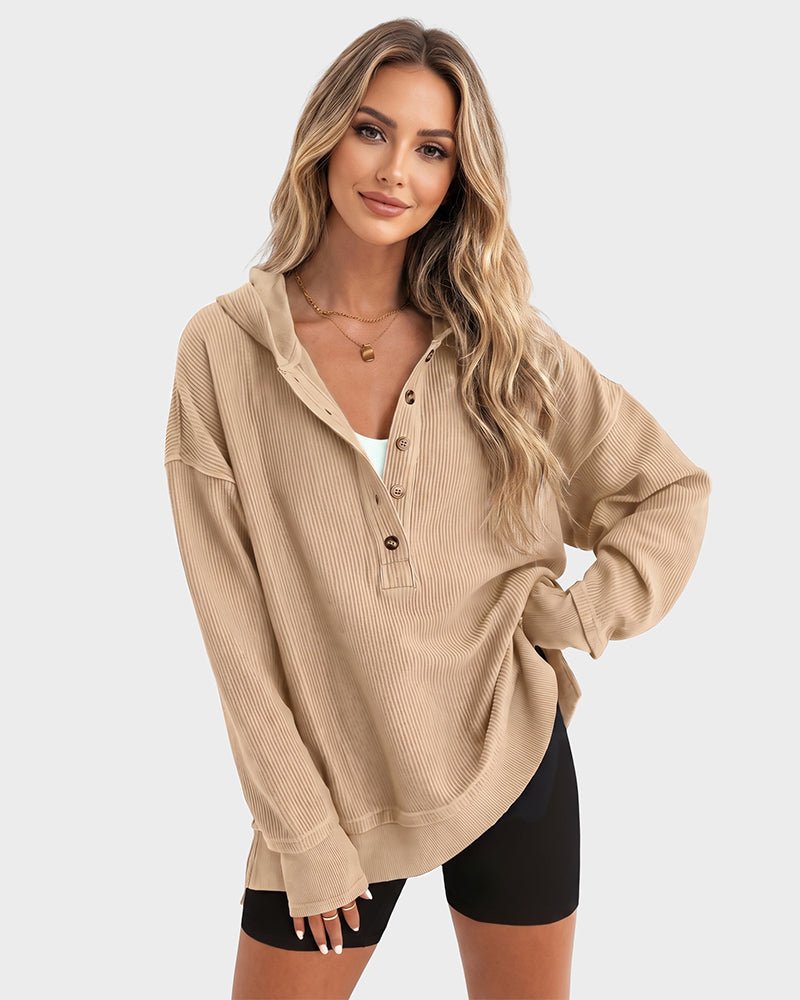 Oversized Ribbed Sweatshirt with Collar – Casual Wear, Everyday Comfort