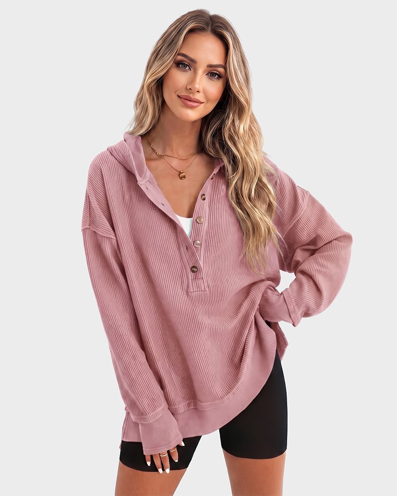 Oversized Ribbed Sweatshirt with Collar – Casual Wear, Everyday Comfort