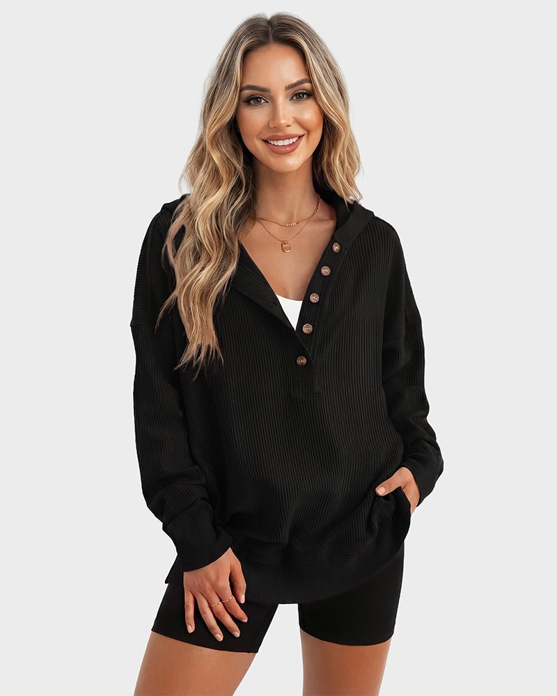 Oversized Ribbed Sweatshirt with Collar – Casual Wear, Everyday Comfort