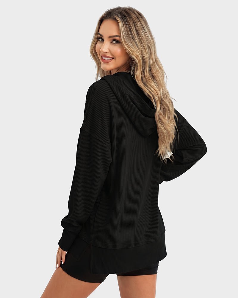 Oversized Ribbed Sweatshirt with Collar – Casual Wear, Everyday Comfort