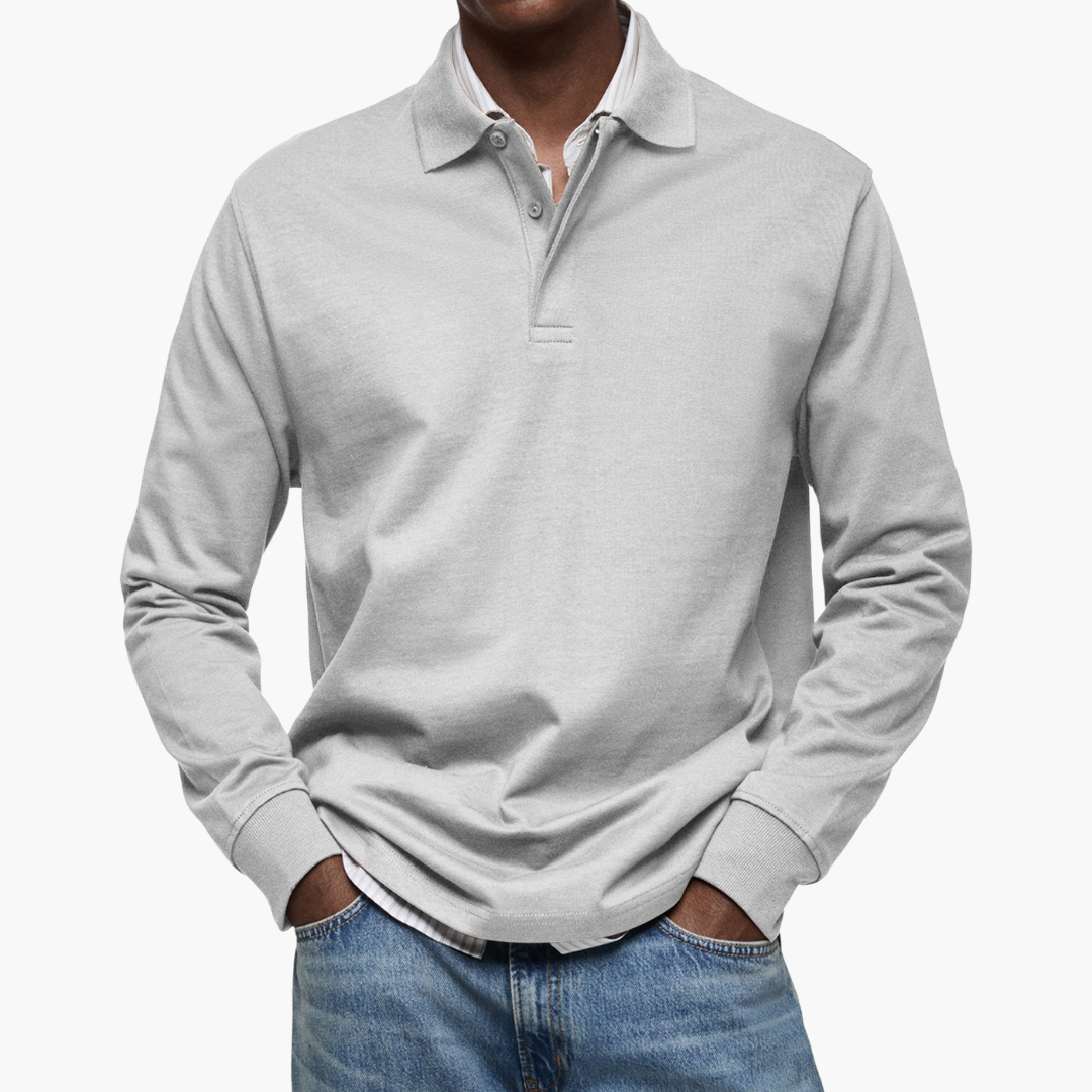 Men's Long Sleeve Polo Shirt - Casual Cotton Blend - Versatile Everyday Wear