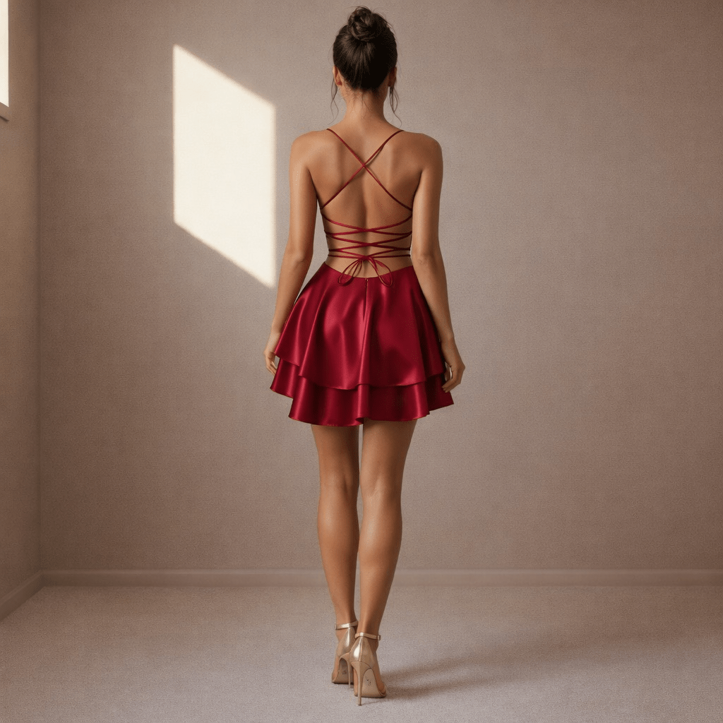 Red satin dress