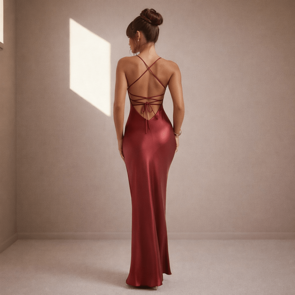 Red satin dress