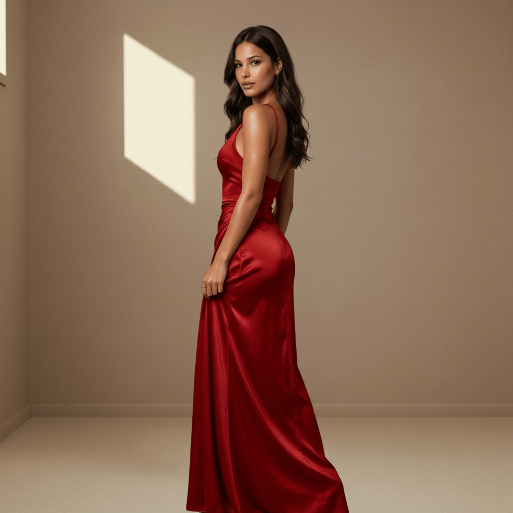 Red satin dress