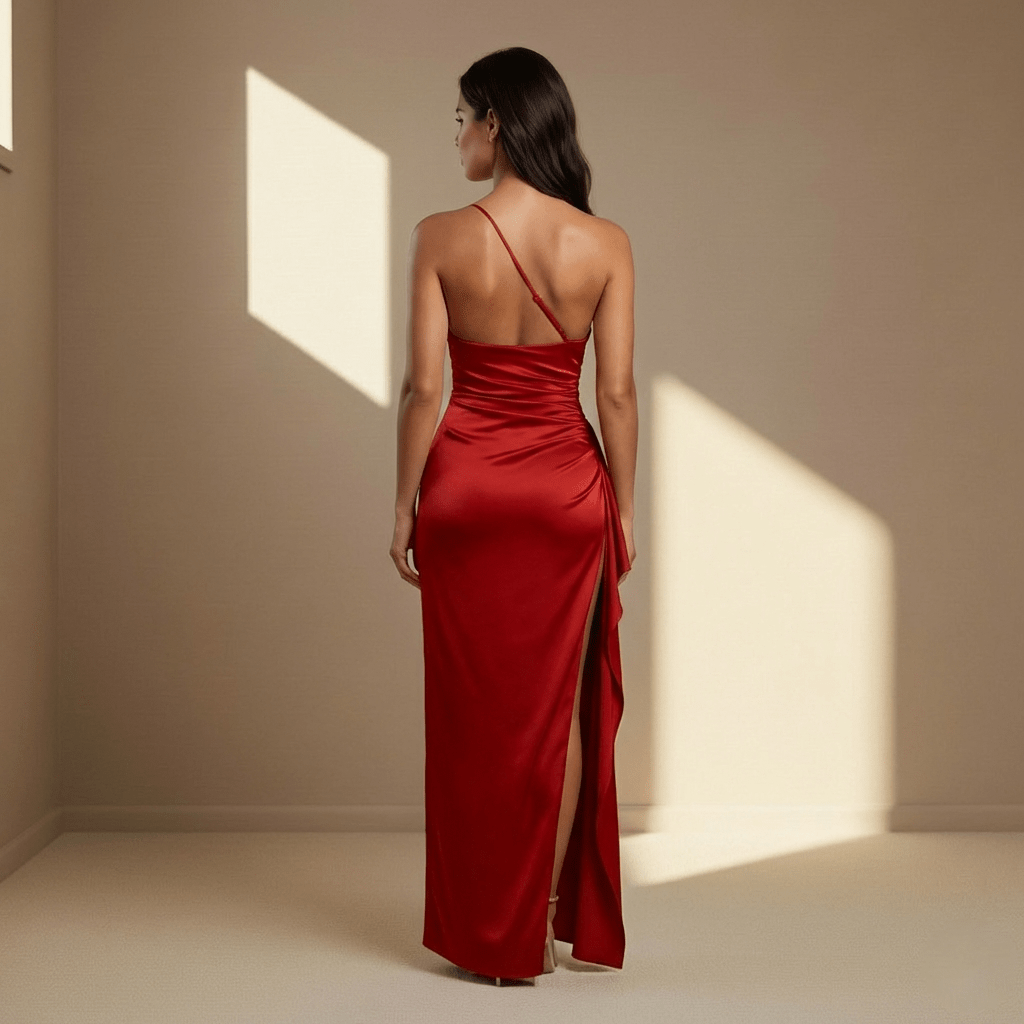 Red satin dress