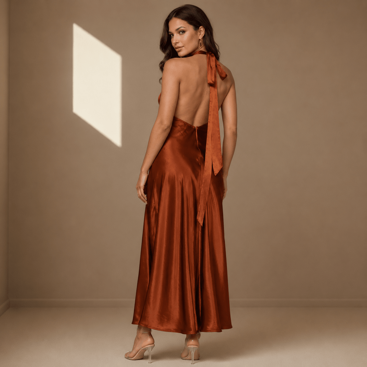 Rust satin dress