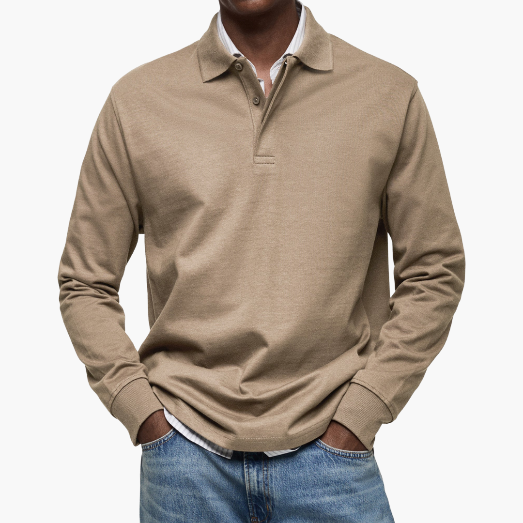 Men's Long Sleeve Polo Shirt - Casual Cotton Blend - Versatile Everyday Wear