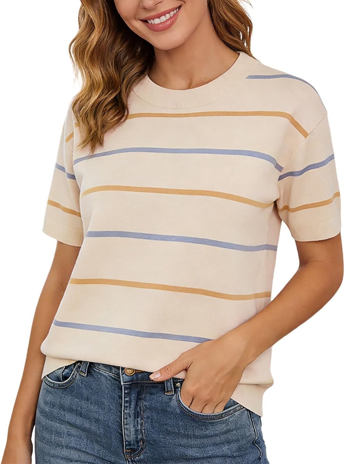 Striped Women's T-Shirt, Comfortable and Short-Sleeved – Summer, Casual Fashion