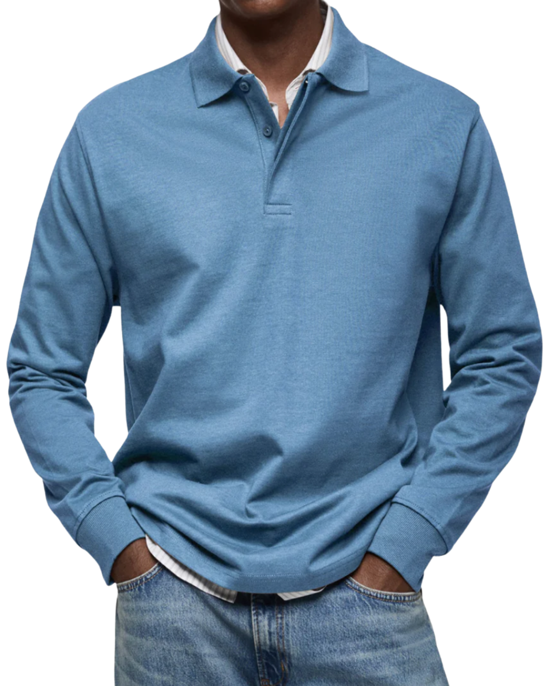 Men's Long Sleeve Polo Shirt - Casual Cotton Blend - Versatile Everyday Wear