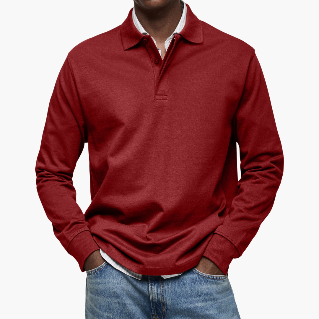 Men's Long Sleeve Polo Shirt - Casual Cotton Blend - Versatile Everyday Wear