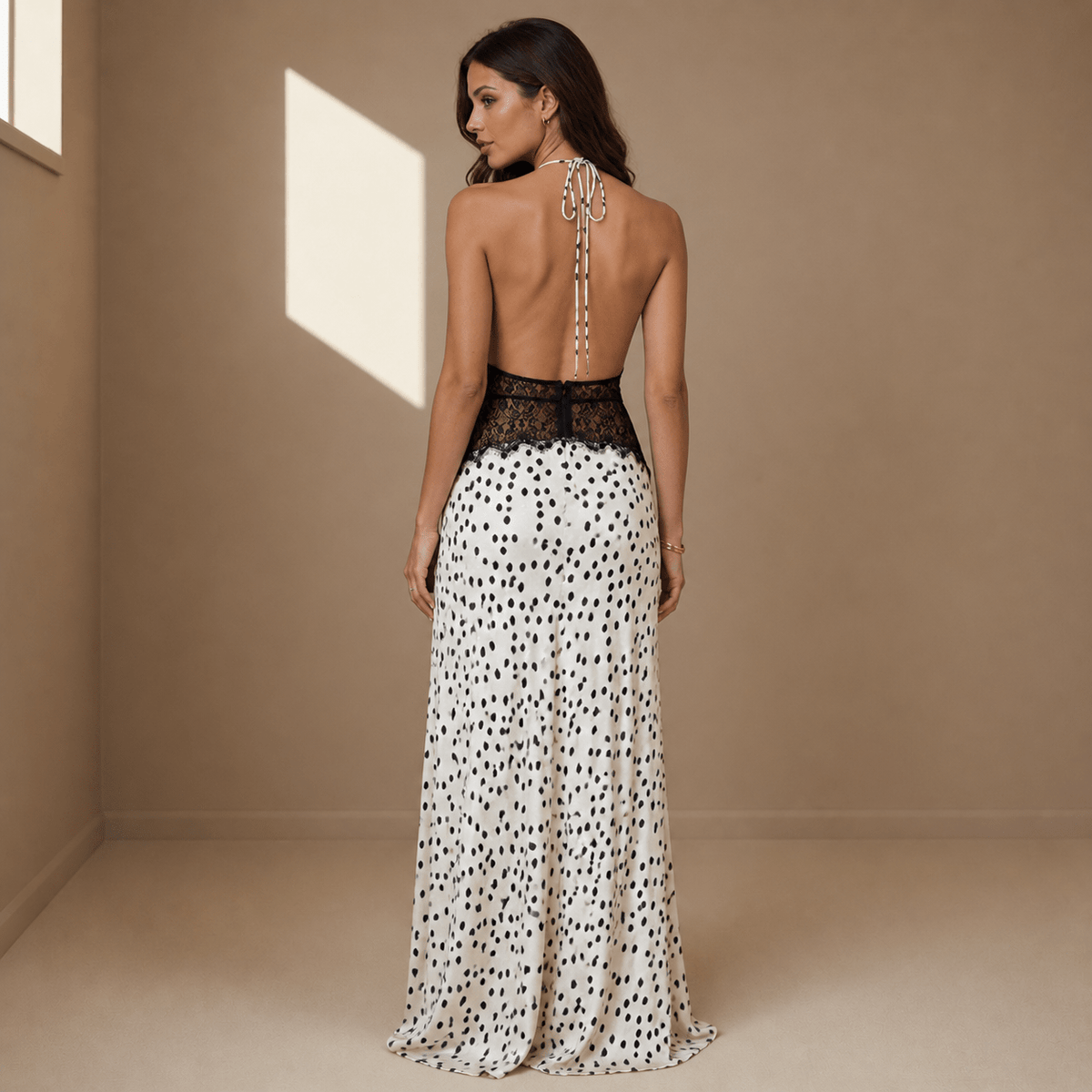 White polka dot satin dress