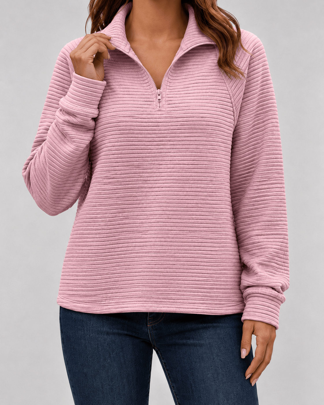Women's Ribbed Quarter-Zip Pullover Sweater – Casual, Office