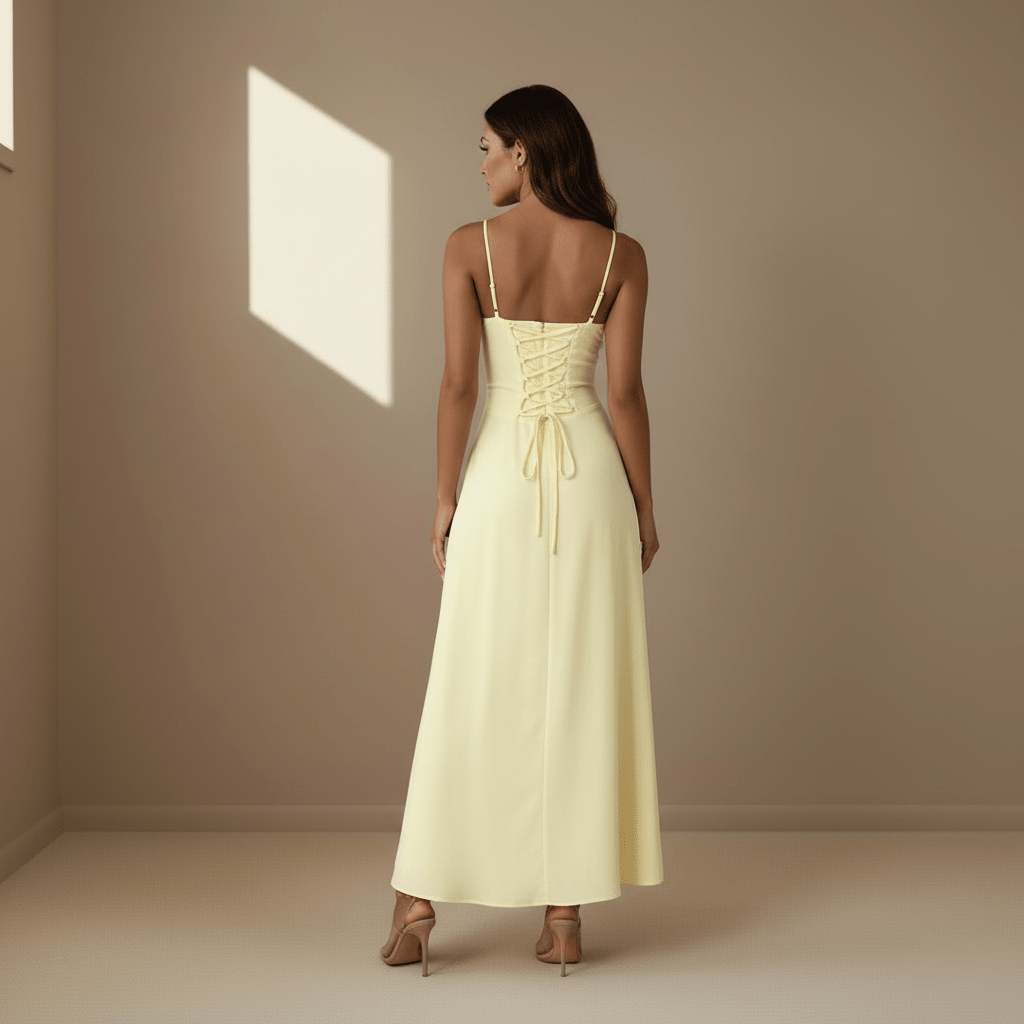 Yellow satin dress