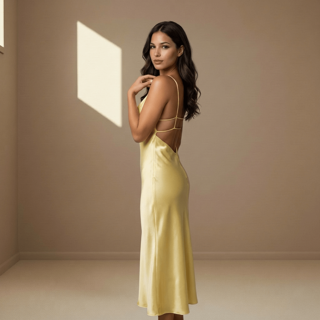 Yellow satin dress