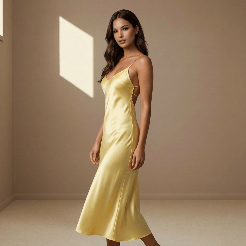 Yellow satin dress