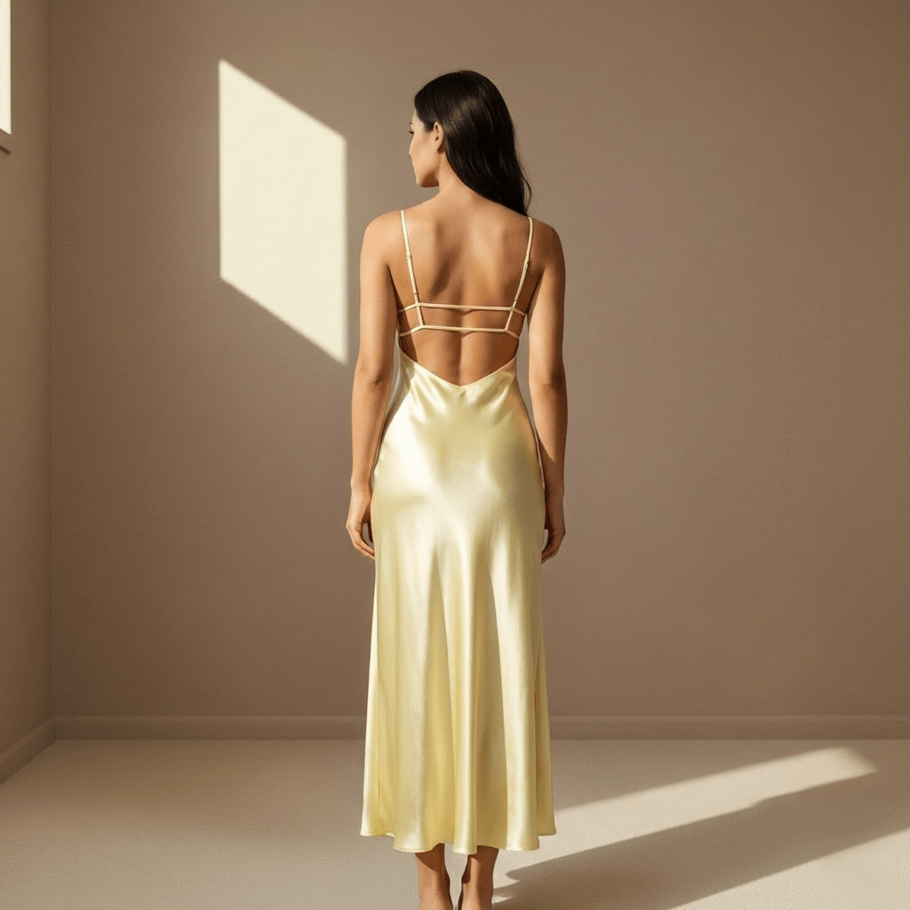 Yellow satin dress
